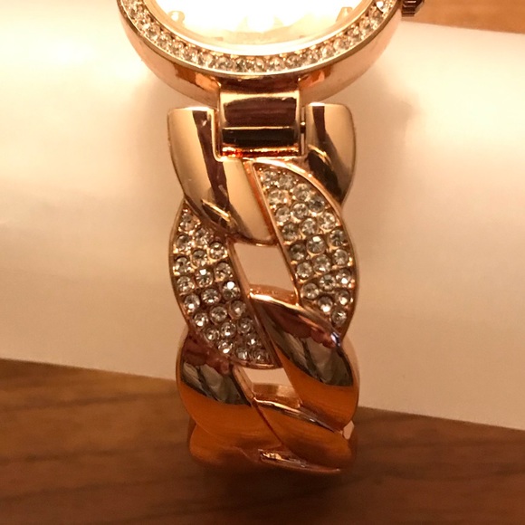 Rose Gold Base Metal Bezel Bangle Watch - Working - Picture 4 of 8